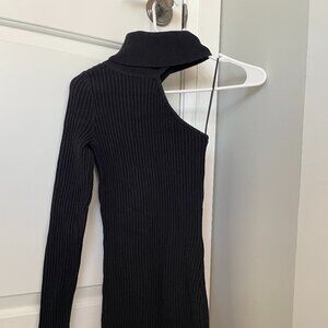 🖤 Chic Black One-Shoulder Knit Bodycon Mini Dress 🖤